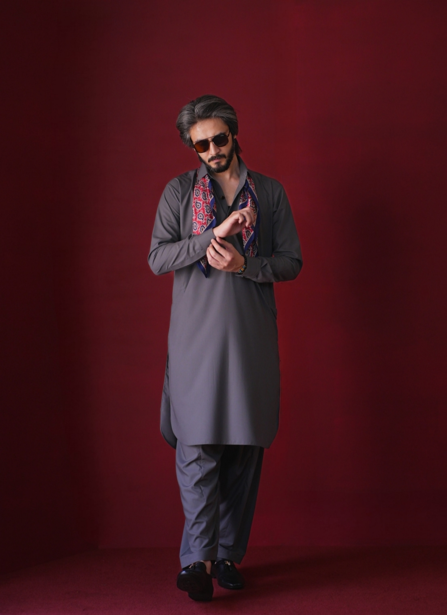 Dark Gray Kameez Shalwar