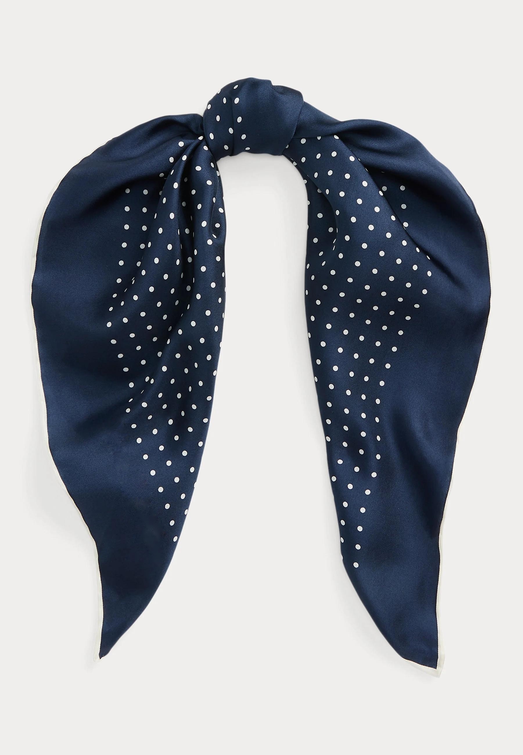 Blue Polka Dot Silk Scarf